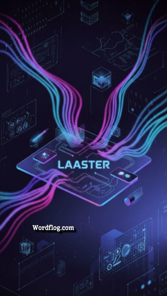 Professional digital interface showing Laaster platform features and business benefits for wordflog.com
